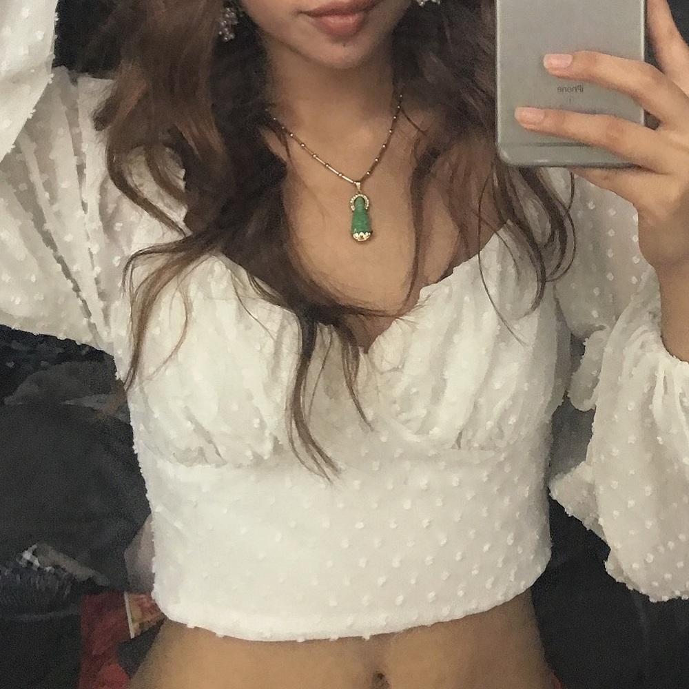 SOLD - Swiss Dot Frill Trim Bustier Crop Top